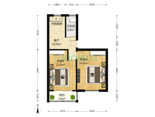 司背后 2室1厅1卫 55平方