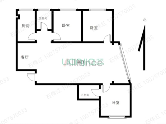 兴隆县城，新隆园小区，三居好房，业主诚心出售-户型图