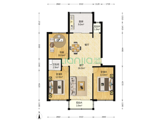 莎海苑 3室2厅2卫 123平方