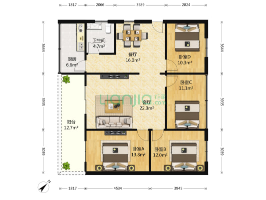 气象局家属院 4室2厅1卫 126平方