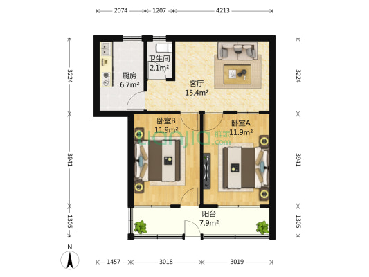 花园小区二区 2室1厅1卫 75平方
