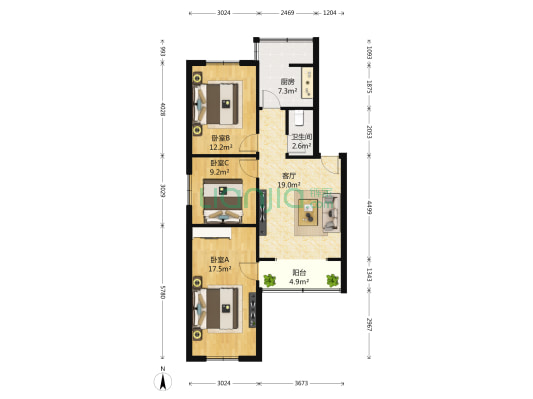珞璜电厂家属院 3室1厅1卫 92平方