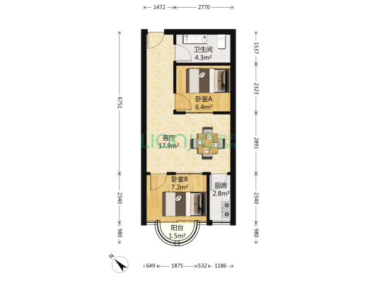 宝驹花园 2室1厅1卫 52平方