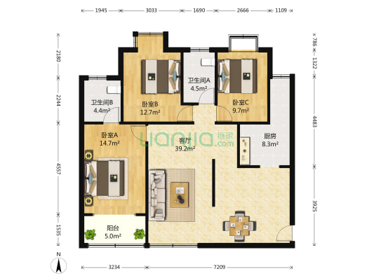 银海华庭 3室1厅2卫 141平方