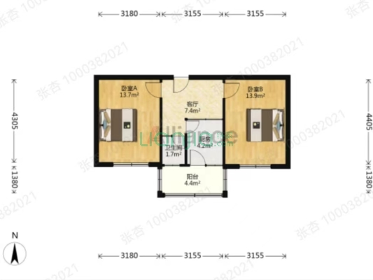 107国道旁 板楼社区  南向两居 好楼层3层-户型图