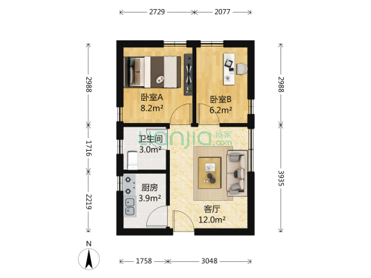 红岭大厦 2室1厅 西北