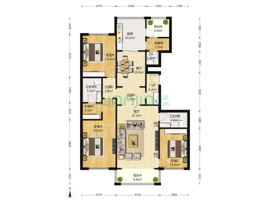 金融世家 3室2厅3卫 194平方