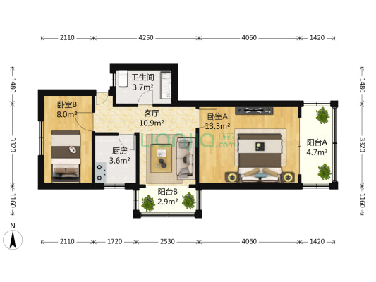 南丹路128弄 2室1厅1卫 58平方
