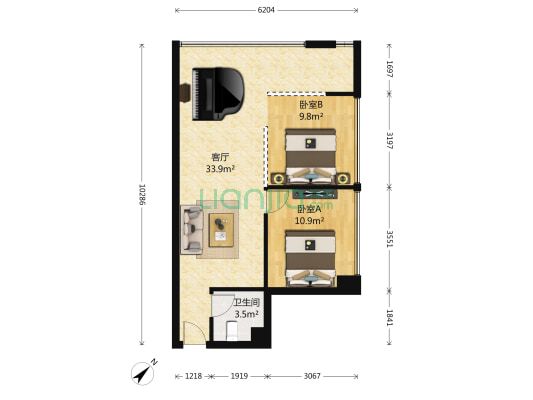 艺墅花乡 2室1厅1卫 85平方