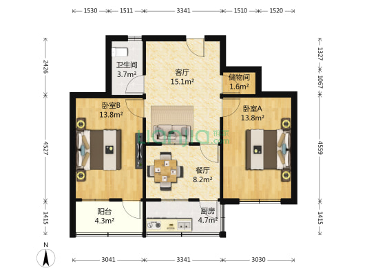 匡山街道工作委员会宿舍 2室2厅1卫 80平方