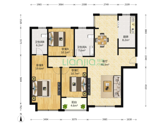 天安曼哈顿 3室1厅2卫 148平方