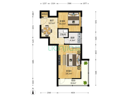 灯市口大街 2室1厅1卫 75平方