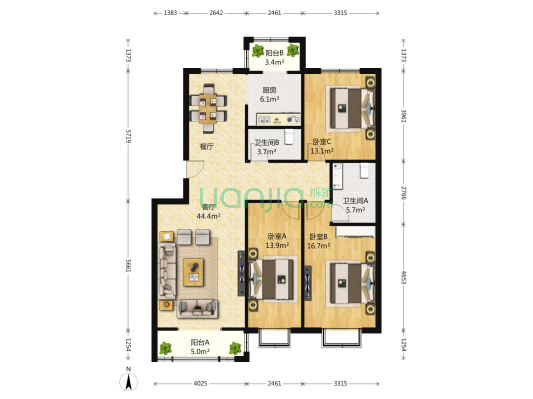 众智园 3室1厅2卫 143平方