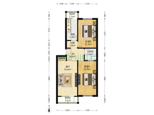 乔庄北区 2室1厅1卫 87平方