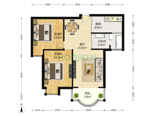 欧洲城凯旋丽都花园 2室1厅1卫 102平方
