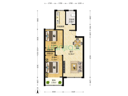 永和苑 2室1厅1卫 84平方