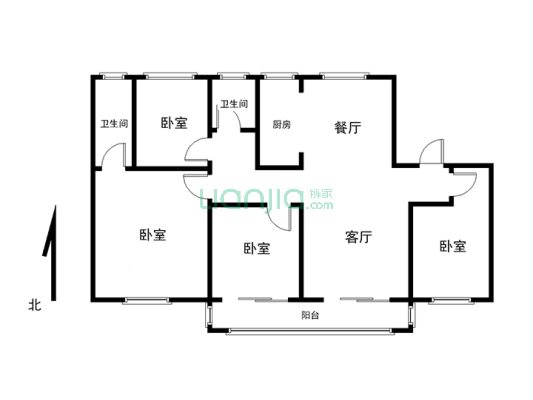 房子在1期，1梯1户，4室2厅2卫带入户花园-户型图