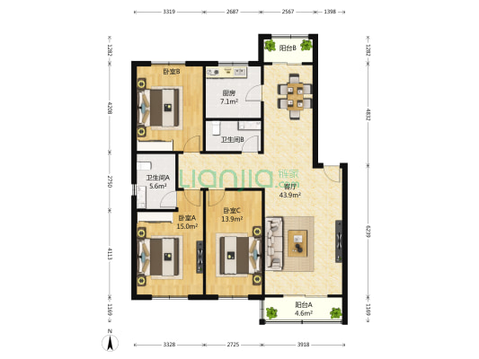 普发里 3室1厅2卫 141平方
