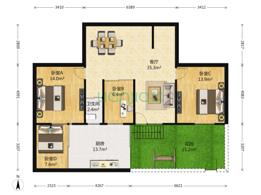 新江南花园 4室1厅1卫 93平方