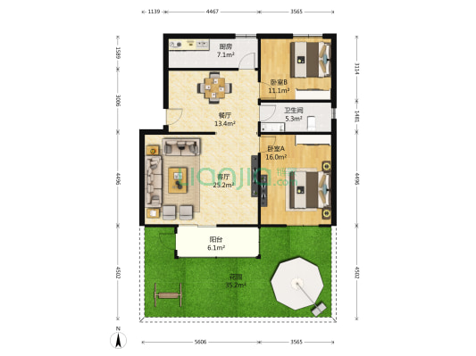 王府公寓 2室2厅1卫 102平方