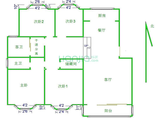 秀兰城市花园 4室2厅 南 北-户型图