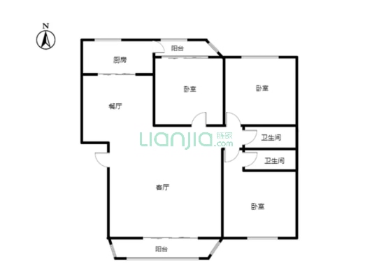 房本满五唯一，无尾款，精装修南北通透三居双卫-户型图