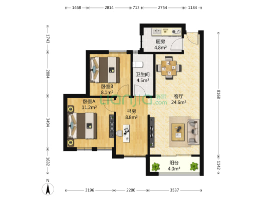 蓝山湾一期 3室1厅1卫 88平方