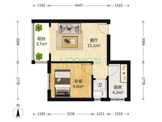 润新花园二期 1室1厅1卫 45平方