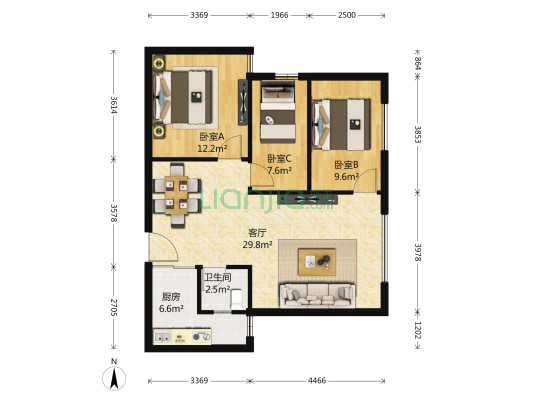 云景豪庭 3室1厅1卫 99平方