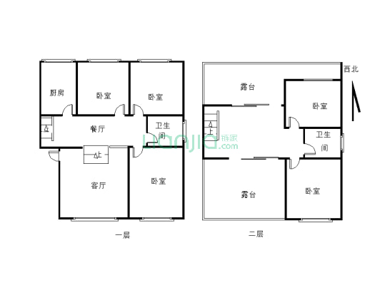 老城小区房  204平多层跃式5室2卫  私家花园+停车免费-户型图