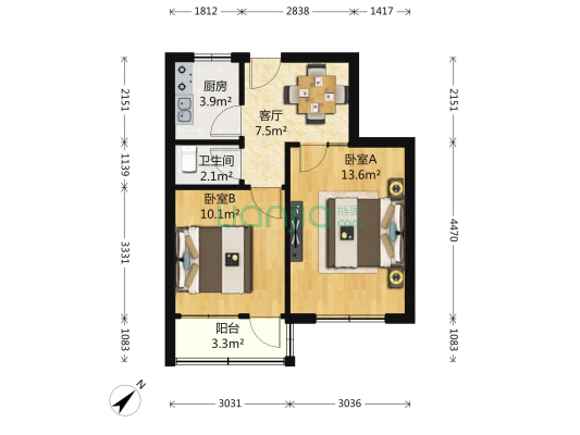 辛家庄二小区（南平路） 2室1厅1卫 54平方