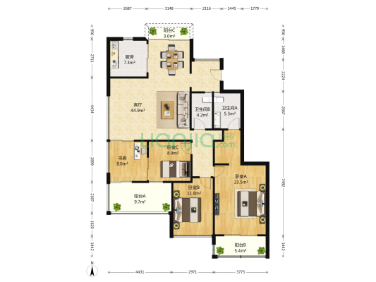 星雨华府 4室1厅2卫 148平方