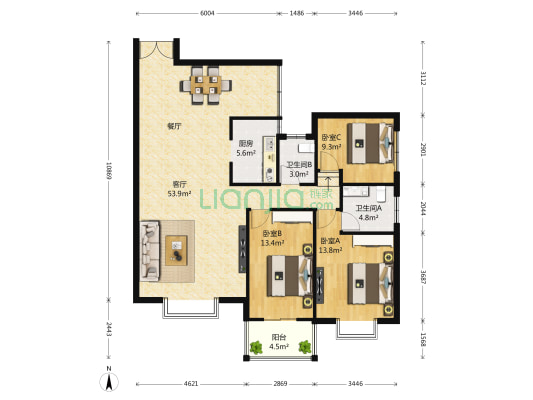 禹洲领海 3室1厅2卫 111平方