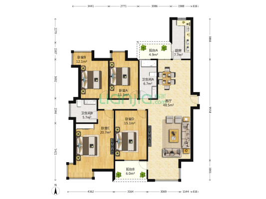 蠡湖壹号丽苑 4室1厅2卫 175平方