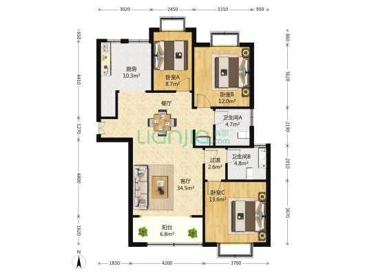 中梅苑一期 3室2厅2卫 114平方