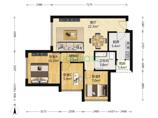 南湖逸家二期 3室1厅 东