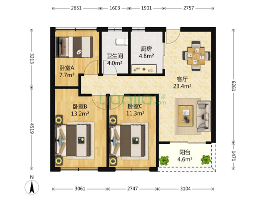 鲁能公馆 3室1厅1卫 86平方