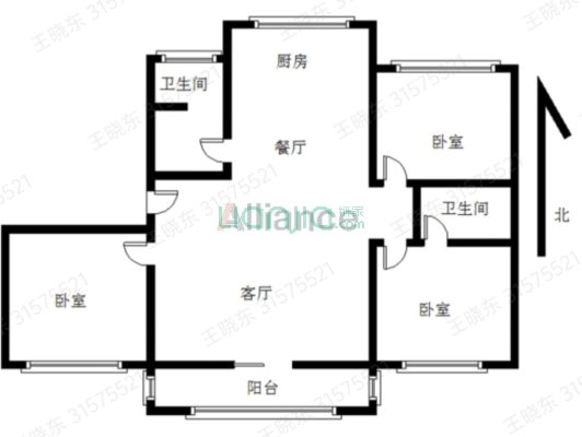 正规三居室，房屋宽敞明亮舒适，适宜居住-户型图