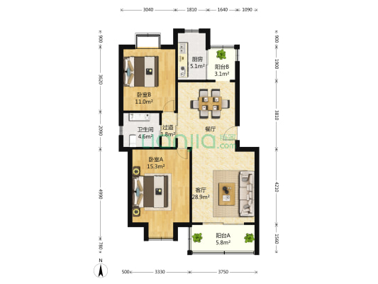 御景豪园 2室2厅1卫 95平方
