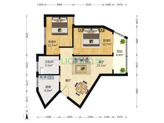 快乐家苑 2室2厅1卫 99平方