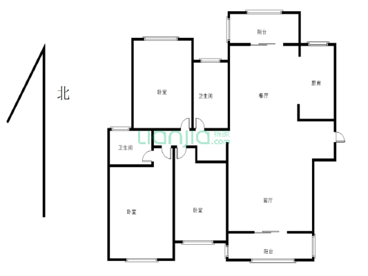 中间楼层  3室2厅2卫 采光好  看房方便-户型图