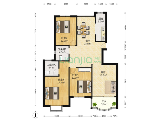 运银公寓 3室2厅2卫 131平方