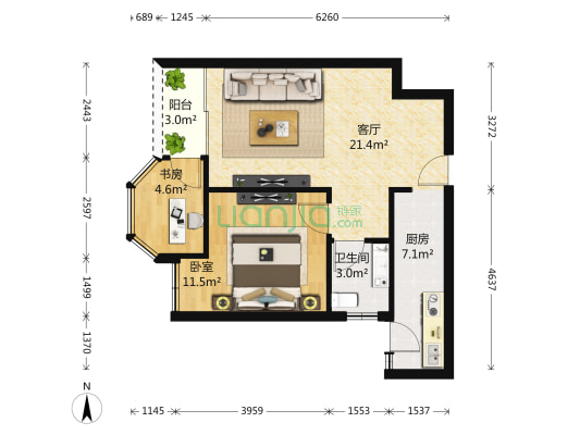 云岭天城 2室1厅1卫 67平方