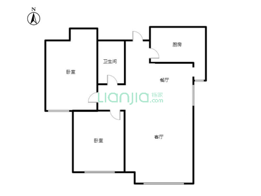 中高楼层，南向两居室，前方无遮挡，采光视野好-户型图