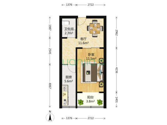 群富里 1室1厅1卫 44平方