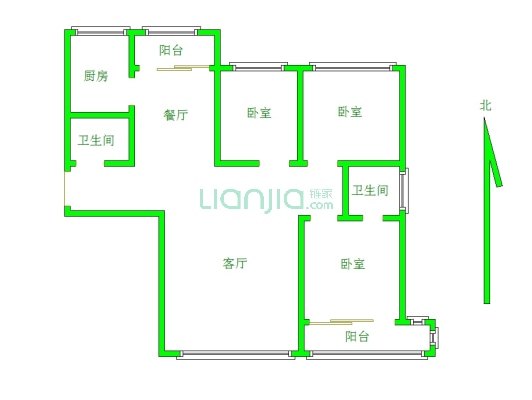 北城枫景西区 3室2厅 南 北-户型图