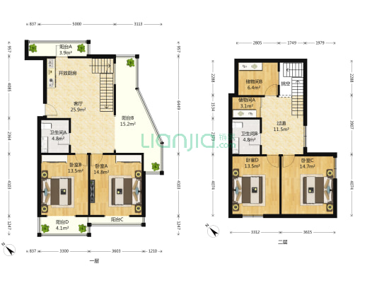 福星花园 4室1厅2卫 76平方