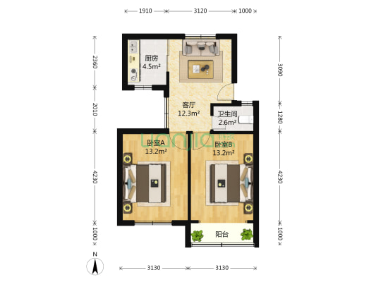 乔港路11弄 2室1厅1卫 65平方