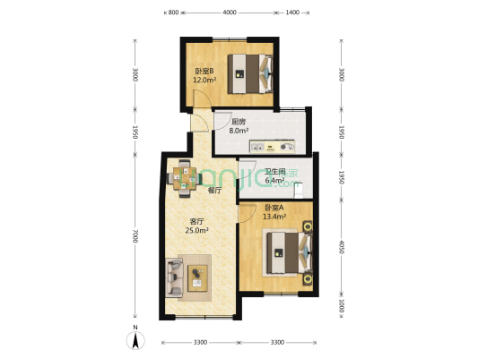 里昂公寓 2室1厅1卫 80平方