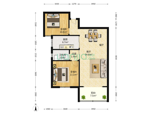 兰港大楼 2室2厅1卫 104平方
